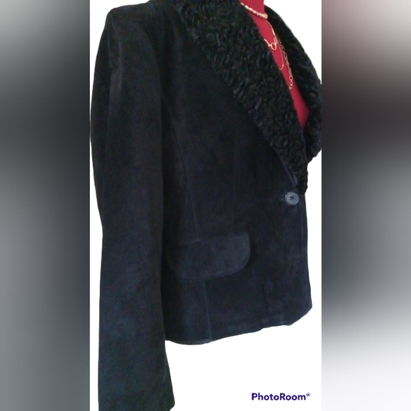 Valerie Steve's Blk Leather Suede Blazer Jacket size L - Picture 8 of 13